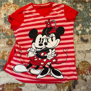 Good used condition. Pink and red striped Mickey and Minnie sleep shirt C-18